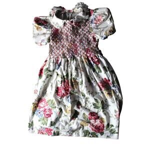 Vintage Polly Flinders 6X Girls Floral Dress Peter Pan Collar Smocked